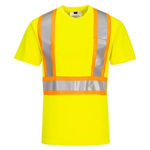 Portwest CA110YER X-Back Contrast Tape Short Sleeve T-shirt Hi Viz Green 