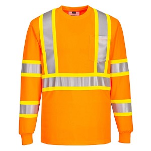Portwest CA111ORR X Back Contrast Tape Long Sleeve T-shirt Hi Viz Orange 
