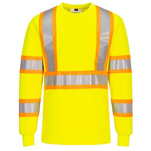 Portwest CA111YER X Back Contrast Tape Long Sleeve T-shirt Hi Viz Green 