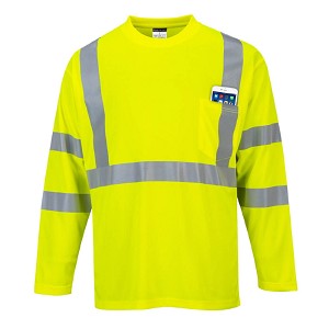 Portwest S191YER Hi-Vis Long Sleeve Pocket T-Shirt Hi Viz Green 