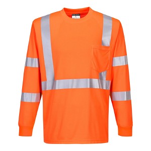 Portwest S192ORR Hi-Vis Long Sleeve Ribbed Cuff T-Shirt Hi Viz Orange 
