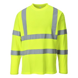 Portwest S278YER Cotton Comfort Long Sleeve T-Shirt Hi Viz Green 