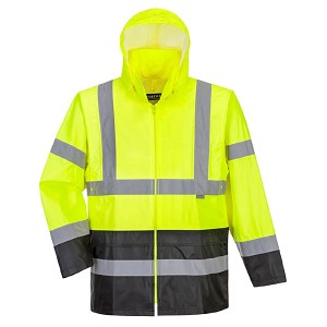 Portwest UH443YBR Hi-Vis Classic Contrast Rain Jacket Hi Viz Green-Black 