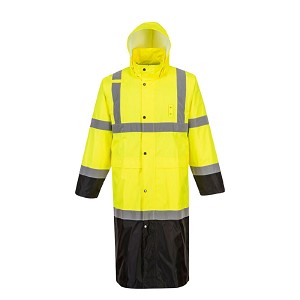 Portwest UH446YBR Hi-Vis Contrast Rain Coat 48" Hi Viz Green-Black 