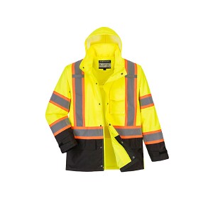 Portwest US361YBR Hi-Vis Contrast Tape Rain Jacket Hi Viz Green-Black 