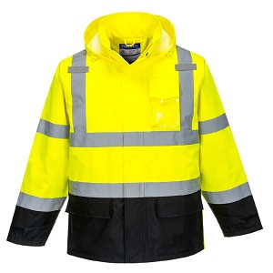 Portwest US366YBR Hi-Vis Contrast Rain Jacket Hi Viz Green-Black 