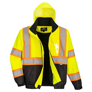 Portwest US367YBR Hi-Vis 2-in-1 Contrast Tape Bomber Jacket Hi Viz Green-Black 
