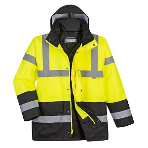 Portwest US466YBR Hi-Vis Contrast Traffic Jacket Hi Viz Green-Black 