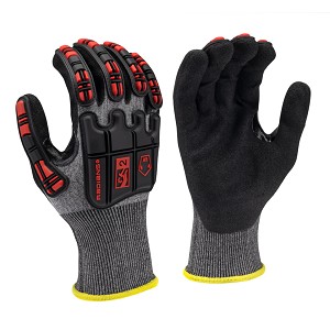 RWG590 Cut Level A9 HPPE/Nickel Gold Sandy Foam Nitrile Palm Dip Glove 