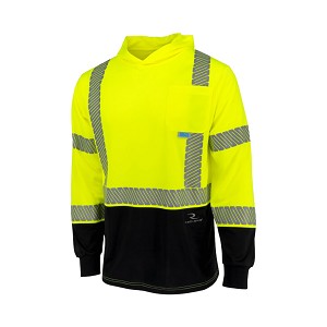 ST631B Class 3 UPF 40 Color Block Long Sleeve T-Shirt with Hood - Hi-Vis Green 