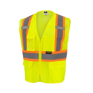 SV232 Class 2 Mesh Surveyor Vest with Side Seam Zippers and Two-Tone Tape - Hi-Vis Green 
