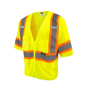 SV232-3 Two Tone Surveyor Type R Class 3 Mesh Safety Vest with Dual Side Zippers - Green 