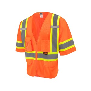 SV232-3 Two Tone Surveyor Type R Class 3 Mesh Safety Vest with Dual Side Zippers - Orange 